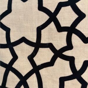 West Elm Geometic Star Pattern curtains (2 panels) in tan & navy. like new.